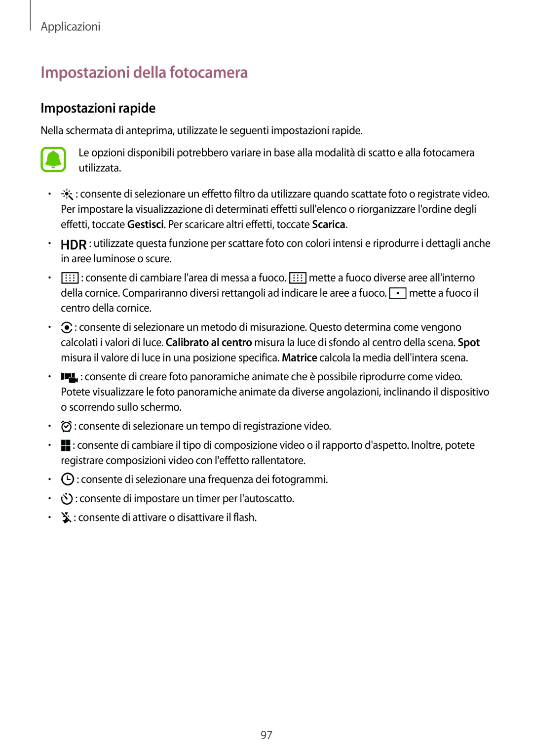 Samsung SM-G935FZBAITV, SM-G935FZSAITV, SM-G935FEDAITV, SM-G935FZKAITV Impostazioni della fotocamera, Impostazioni rapide 