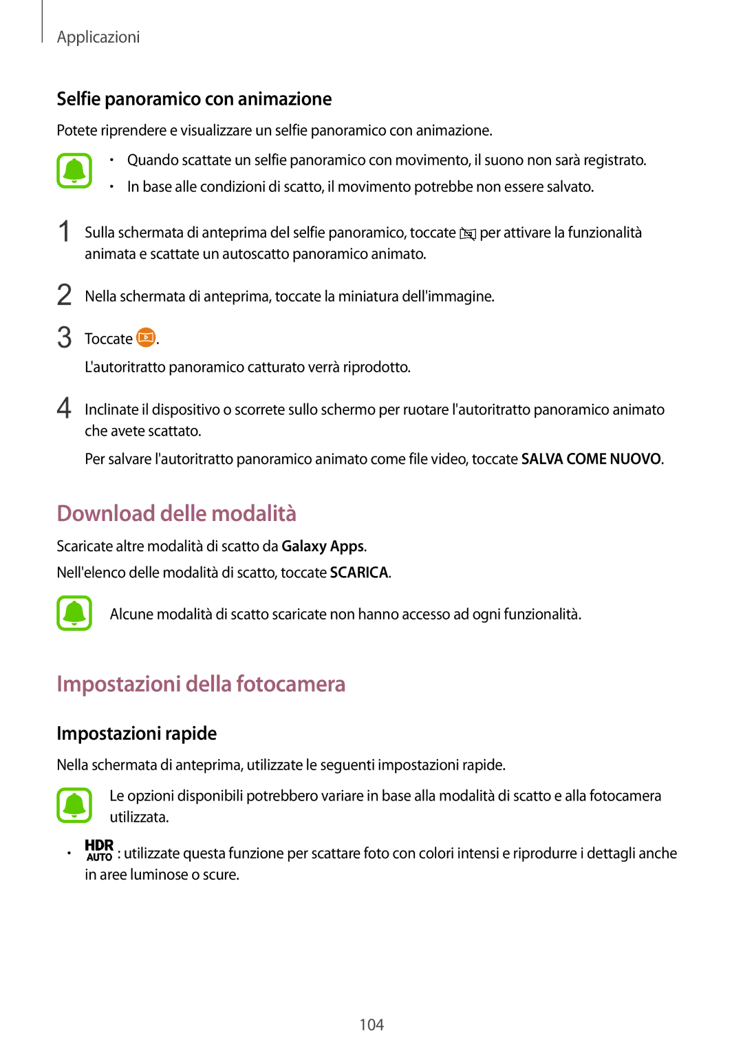 Samsung SM-G935FEDAITV manual Download delle modalità, Impostazioni della fotocamera, Selfie panoramico con animazione 