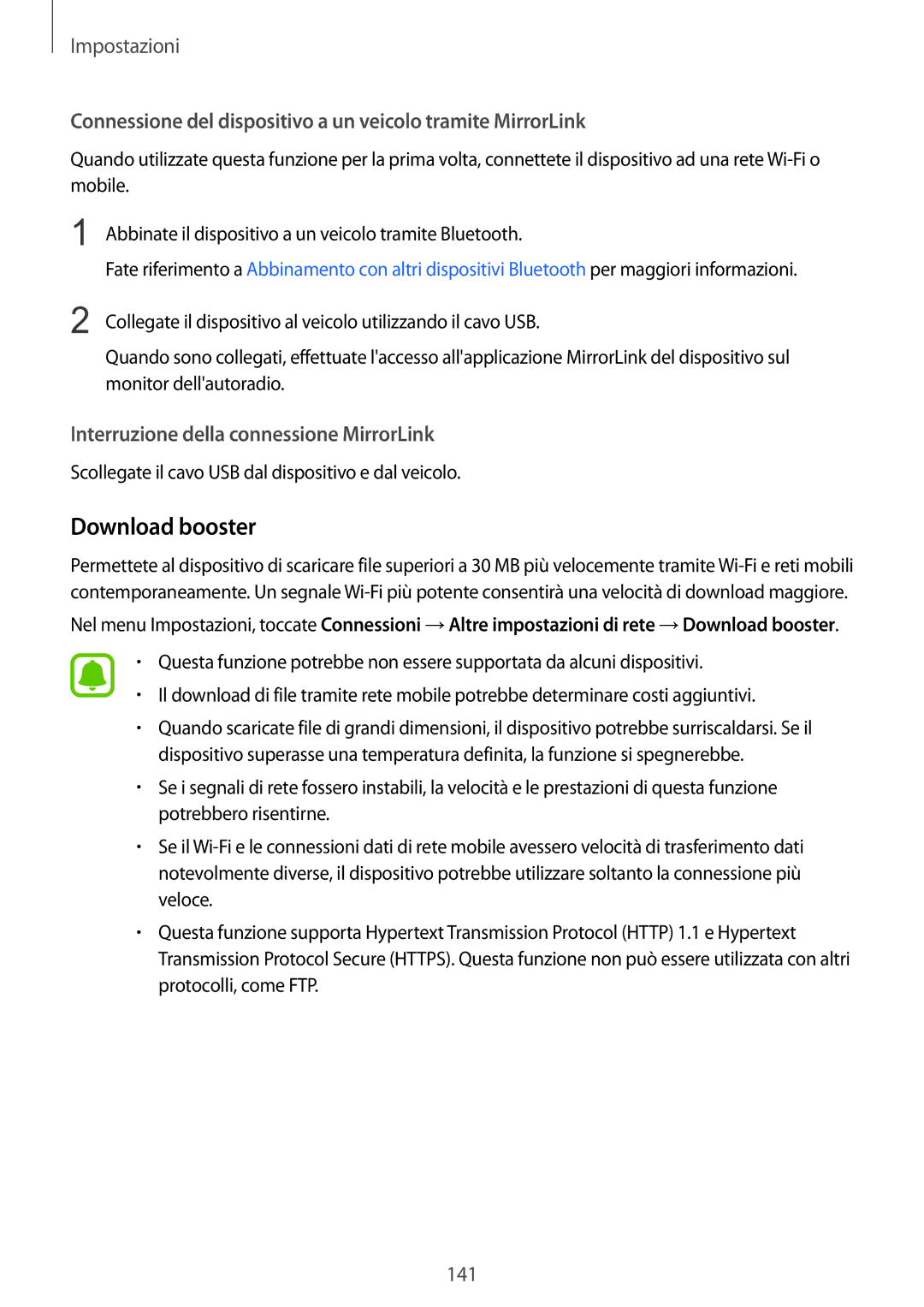 Samsung SM-G935FZKAITV, SM-G935FZSAITV manual Download booster, Connessione del dispositivo a un veicolo tramite MirrorLink 