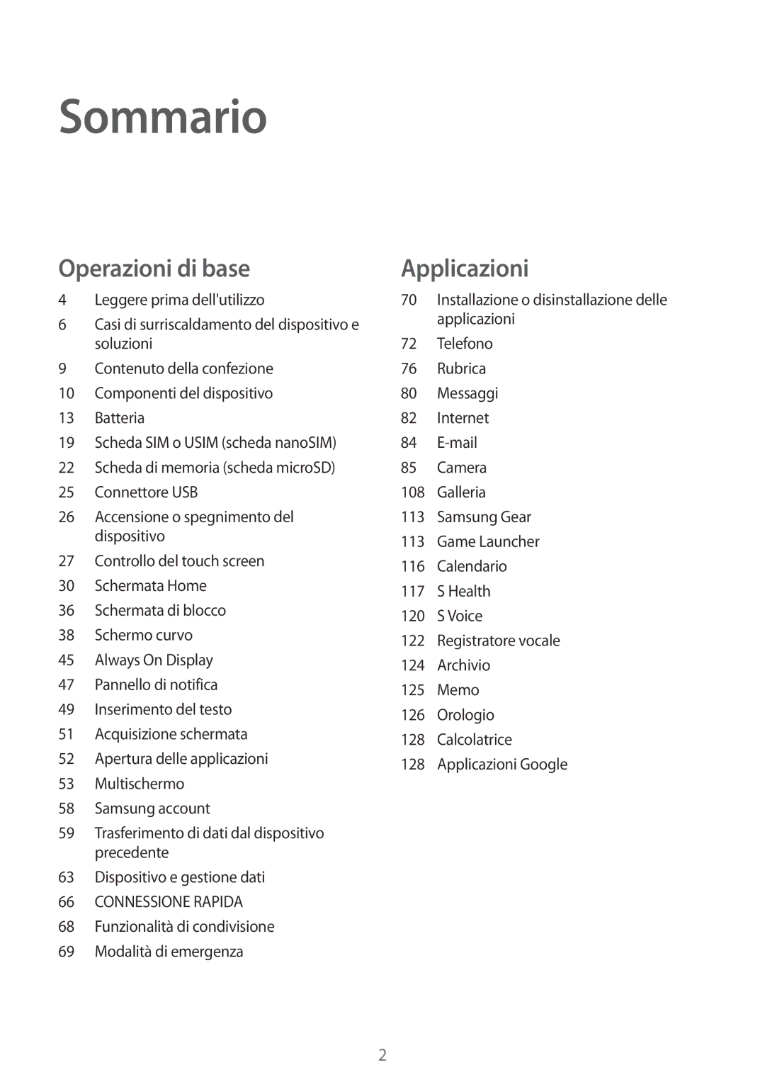 Samsung SM-G935FEDAITV, SM-G935FZSAITV, SM-G935FZBAITV, SM-G935FZKAITV, SM-G935FZWAITV, SM-G935FZDAITV manual Sommario 