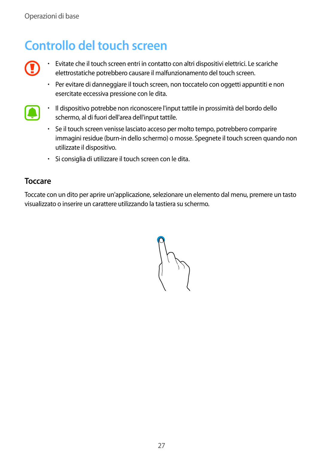 Samsung SM-G935FZKAITV, SM-G935FZSAITV, SM-G935FZBAITV, SM-G935FEDAITV, SM-G935FZWAITV Controllo del touch screen, Toccare 