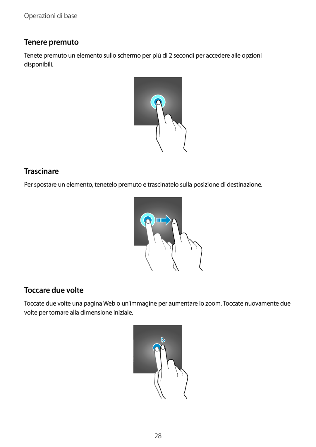 Samsung SM-G935FZWAITV, SM-G935FZSAITV, SM-G935FZBAITV, SM-G935FEDAITV manual Tenere premuto, Trascinare, Toccare due volte 