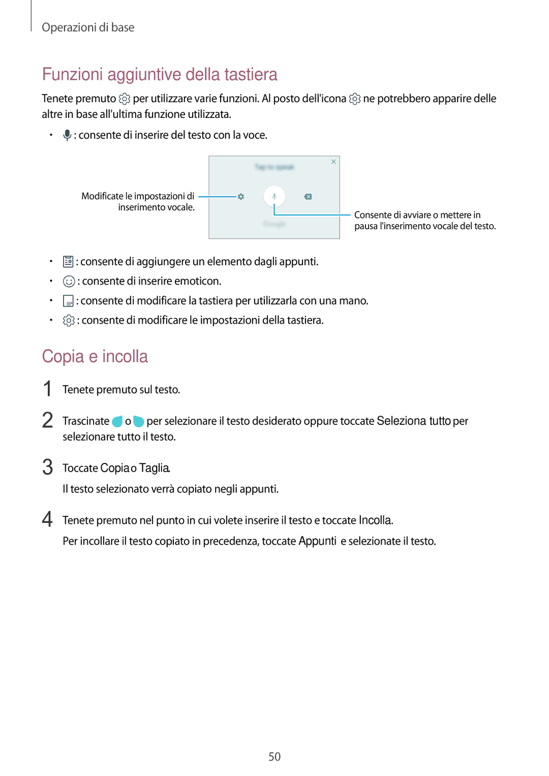 Samsung SM-G935FEDAITV, SM-G935FZSAITV manual Funzioni aggiuntive della tastiera, Copia e incolla, Toccate Copia o Taglia 