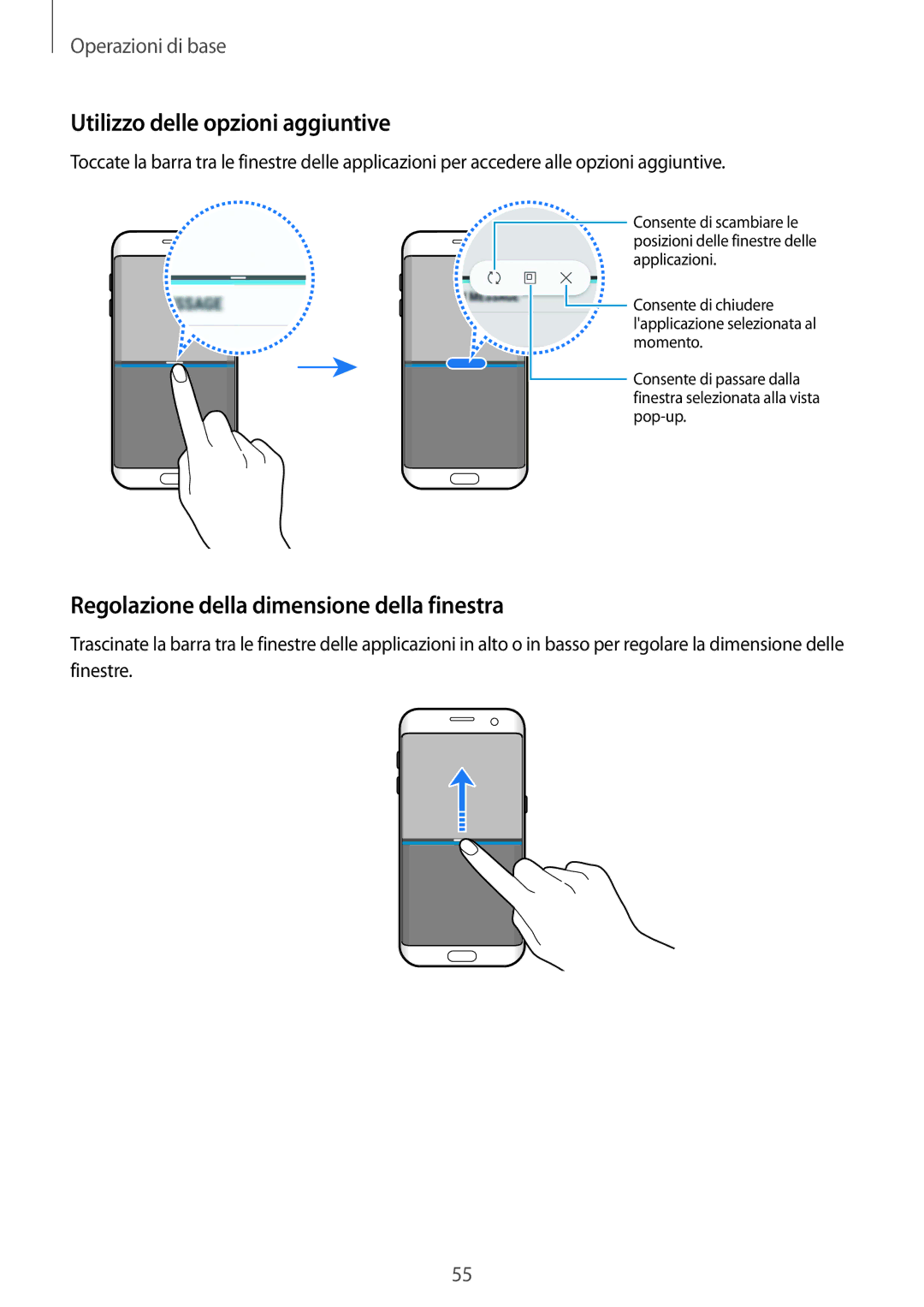 Samsung SM-G935FZBAITV, SM-G935FZSAITV manual Utilizzo delle opzioni aggiuntive, Regolazione della dimensione della finestra 