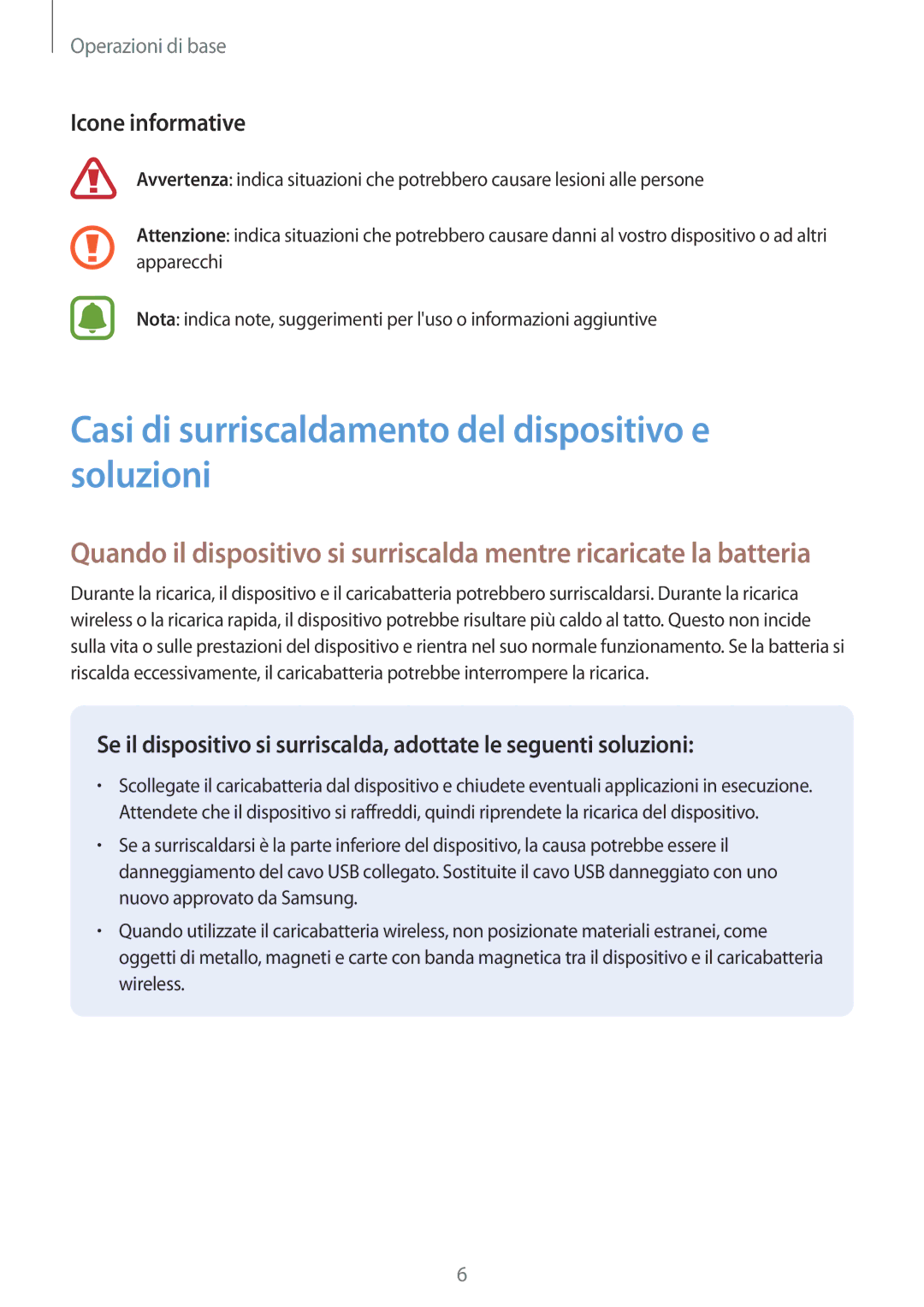 Samsung SM-G935FZSAITV, SM-G935FZBAITV manual Casi di surriscaldamento del dispositivo e soluzioni, Icone informative 