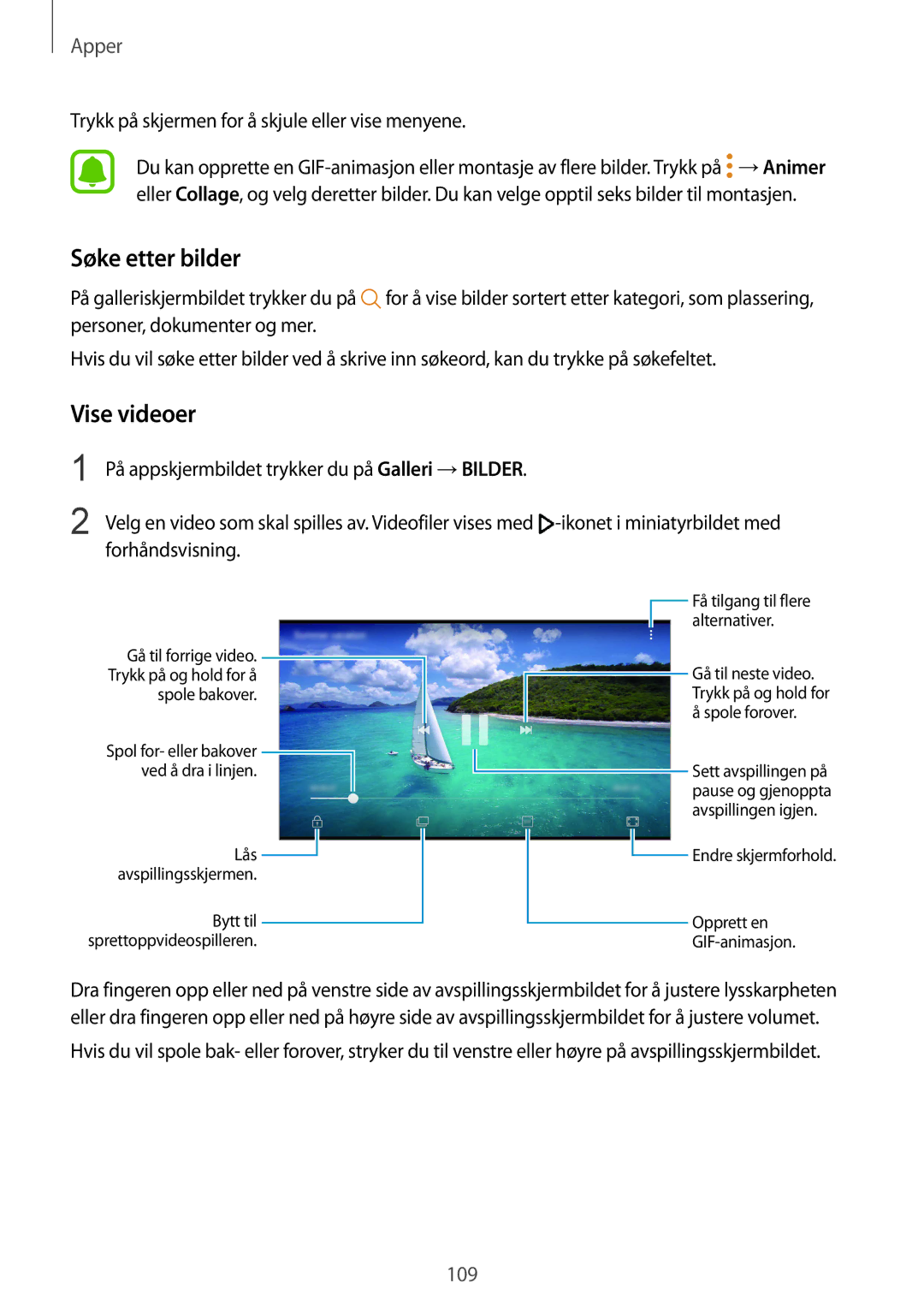 Samsung SM-G935FZBANEE, SM-G935FZWANEE, SM-G935FZDANEE, SM-G935FEDANEE, SM-G935FZKANEE manual Søke etter bilder, Vise videoer 