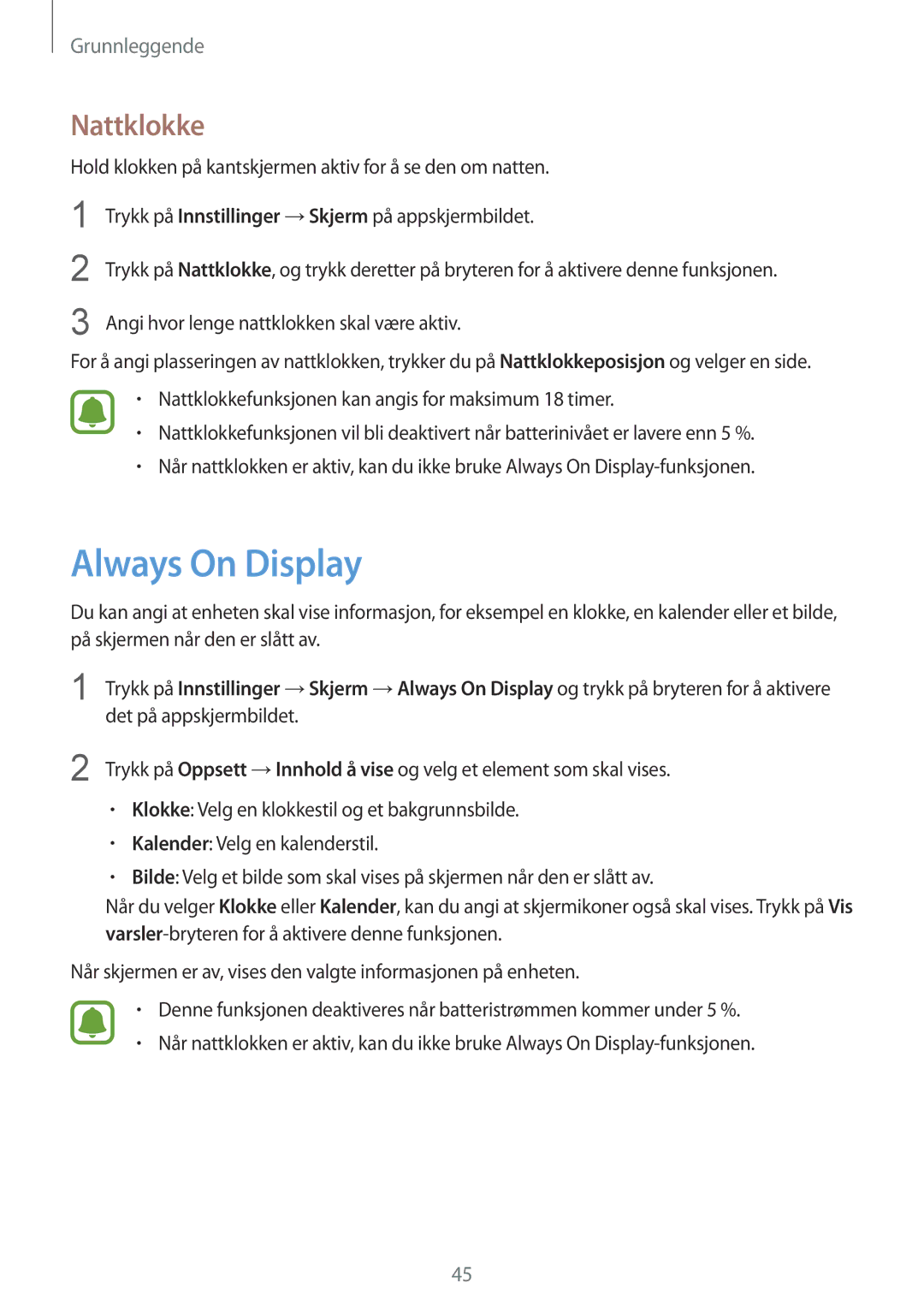 Samsung SM-G935FEDANEE, SM-G935FZWANEE, SM-G935FZBANEE, SM-G935FZDANEE, SM-G935FZKANEE manual Always On Display, Nattklokke 