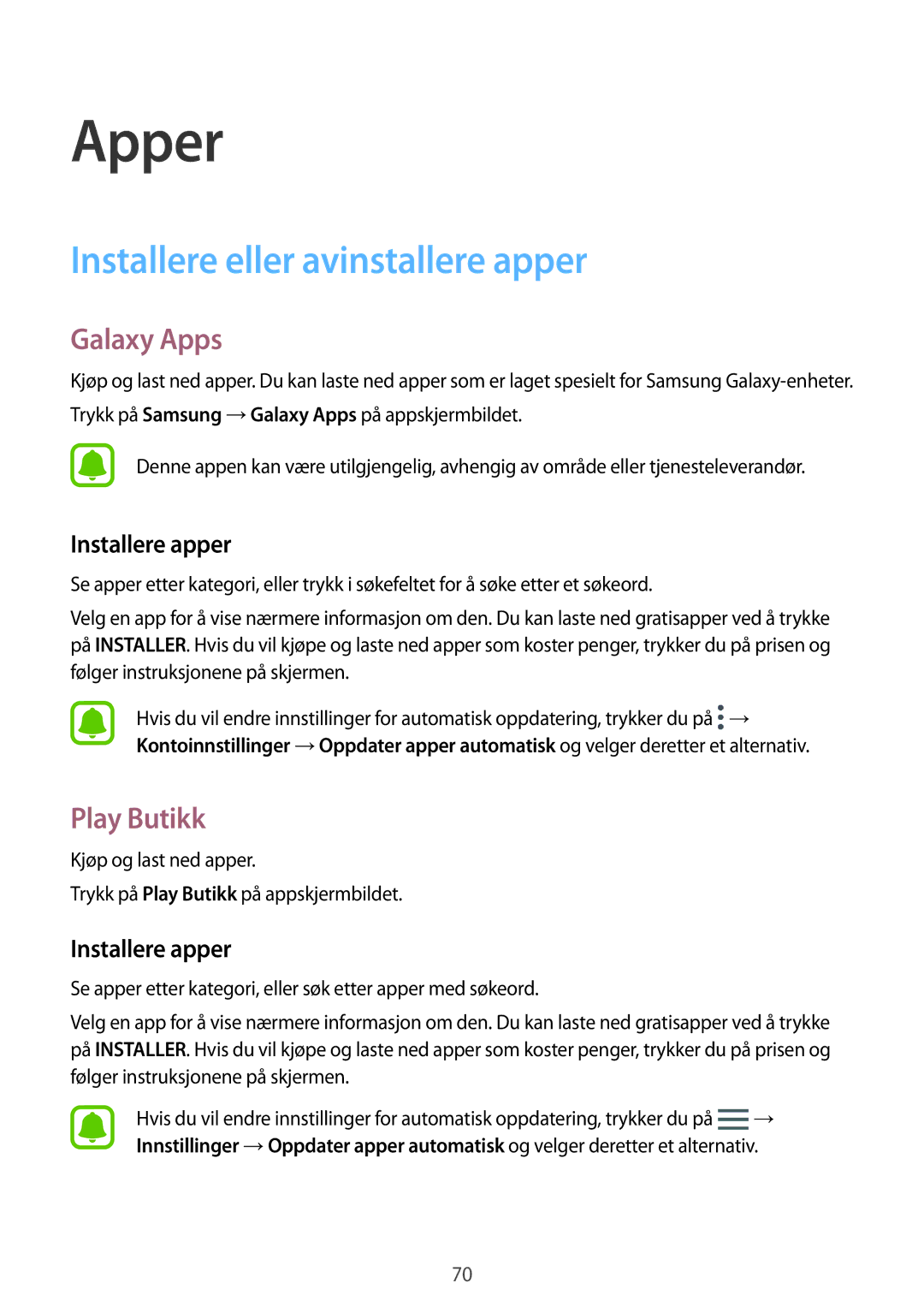 Samsung SM-G935FZKANEE, SM-G935FZWANEE Installere eller avinstallere apper, Galaxy Apps, Play Butikk, Installere apper 