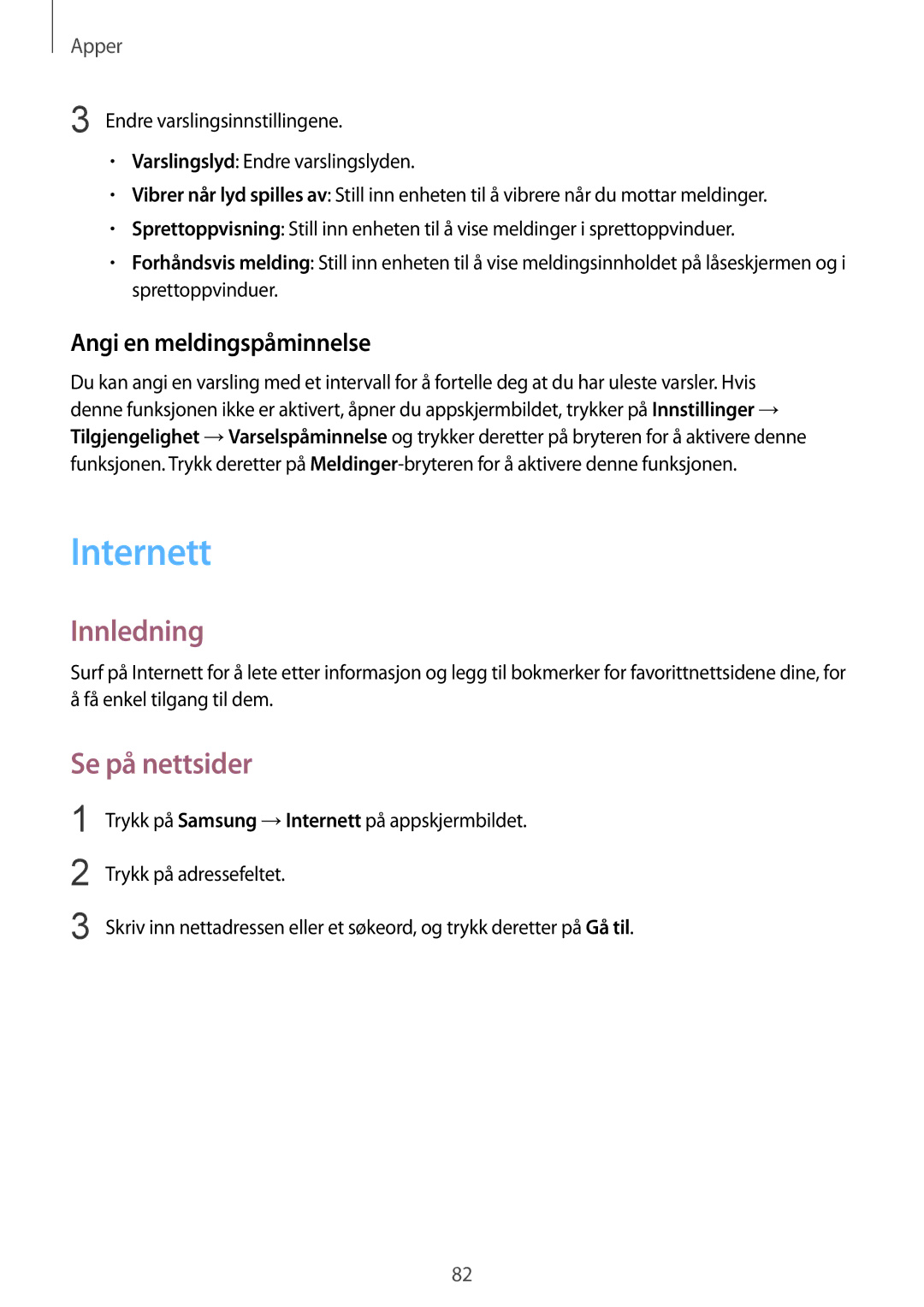 Samsung SM-G935FZKANEE, SM-G935FZWANEE, SM-G935FZBANEE manual Internett, Se på nettsider, Angi en meldingspåminnelse 