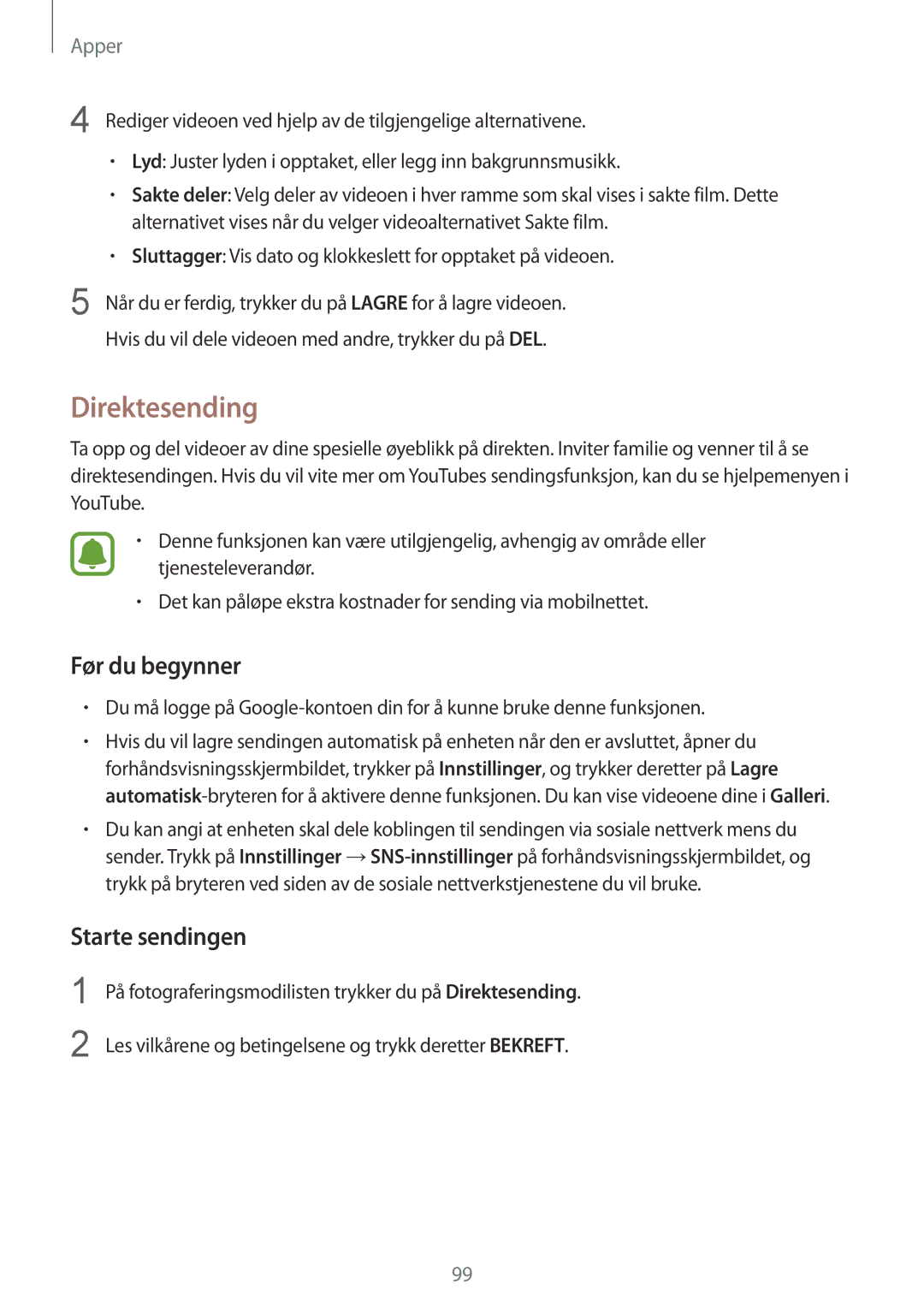 Samsung SM-G935FEDANEE, SM-G935FZWANEE, SM-G935FZBANEE, SM-G935FZDANEE Direktesending, Før du begynner, Starte sendingen 