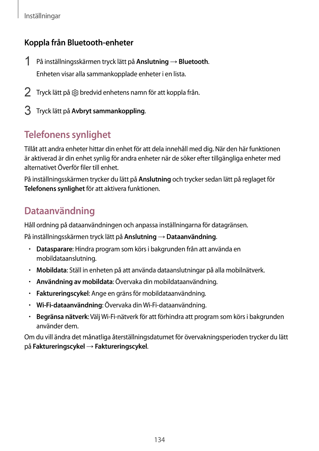 Samsung SM-G935FZDANEE, SM-G935FZWANEE, SM-G935FZBANEE Telefonens synlighet, Dataanvändning, Koppla från Bluetooth-enheter 