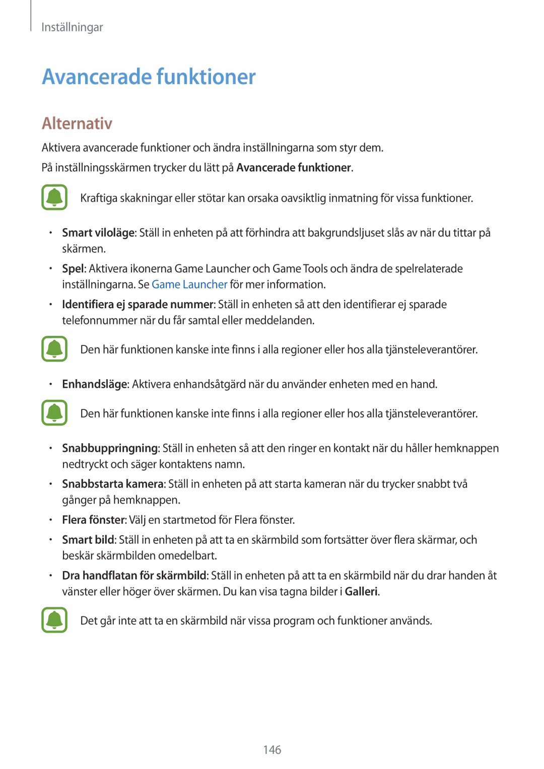 Samsung SM-G935FZDANEE, SM-G935FZWANEE, SM-G935FZBANEE, SM-G935FEDANEE, SM-G935FZKANEE manual Avancerade funktioner, Alternativ 