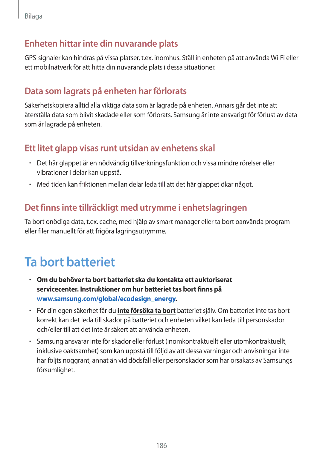 Samsung SM-G935FZWANEE, SM-G935FZBANEE, SM-G935FZDANEE manual Ta bort batteriet, Enheten hittar inte din nuvarande plats 