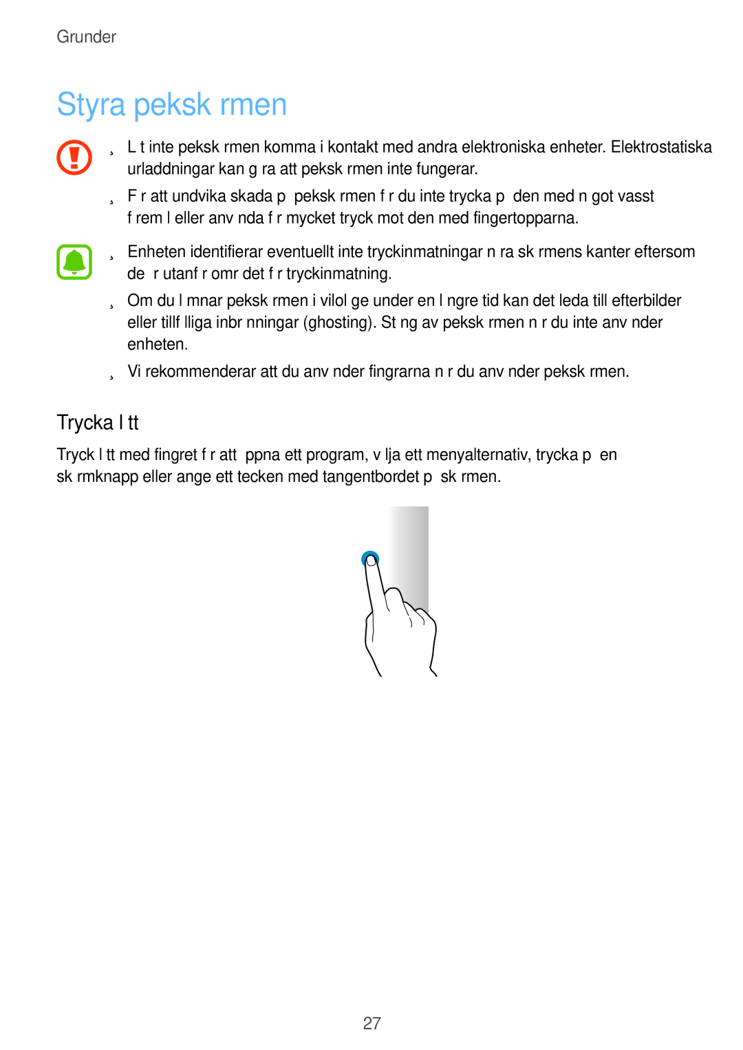 Samsung SM-G935FEDANEE, SM-G935FZWANEE, SM-G935FZBANEE, SM-G935FZDANEE, SM-G935FZKANEE manual Styra pekskärmen, Trycka lätt 