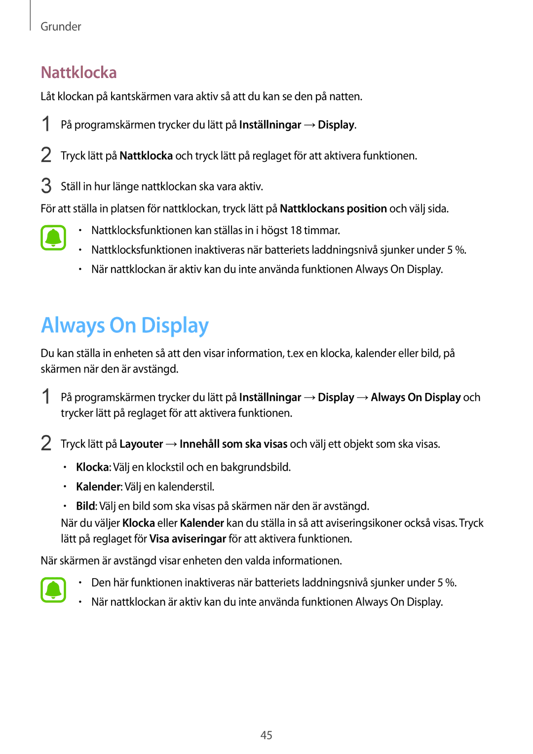 Samsung SM-G935FEDANEE, SM-G935FZWANEE, SM-G935FZBANEE, SM-G935FZDANEE, SM-G935FZKANEE manual Always On Display, Nattklocka 