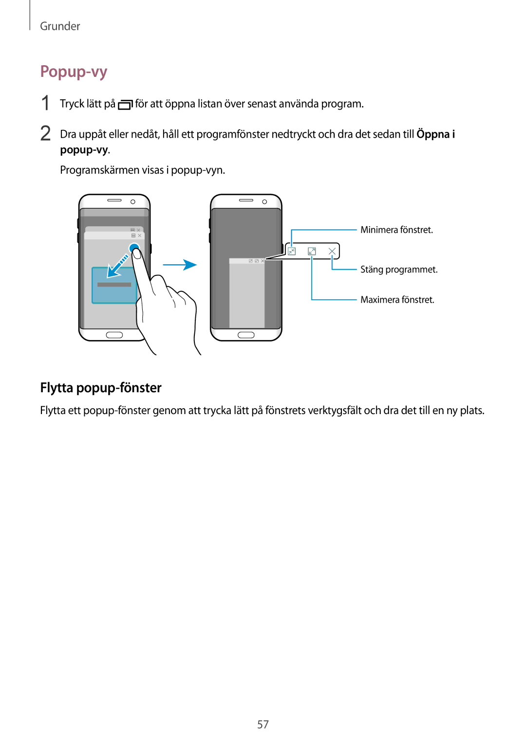 Samsung SM-G935FEDANEE, SM-G935FZWANEE, SM-G935FZBANEE, SM-G935FZDANEE, SM-G935FZKANEE manual Popup-vy, Flytta popup-fönster 