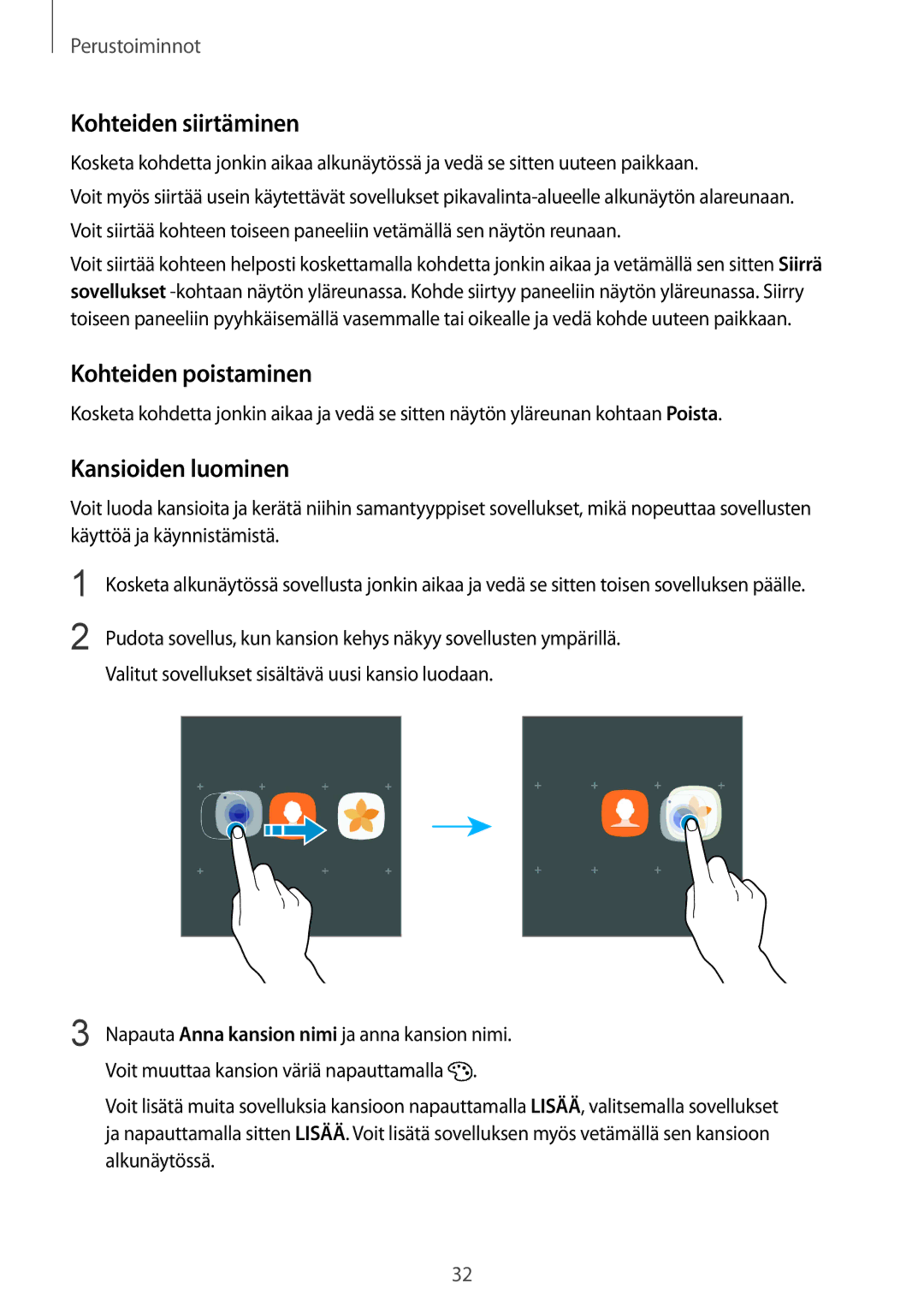 Samsung SM-G935FZDANEE, SM-G935FZWANEE, SM-G935FZBANEE Kohteiden siirtäminen, Kohteiden poistaminen, Kansioiden luominen 