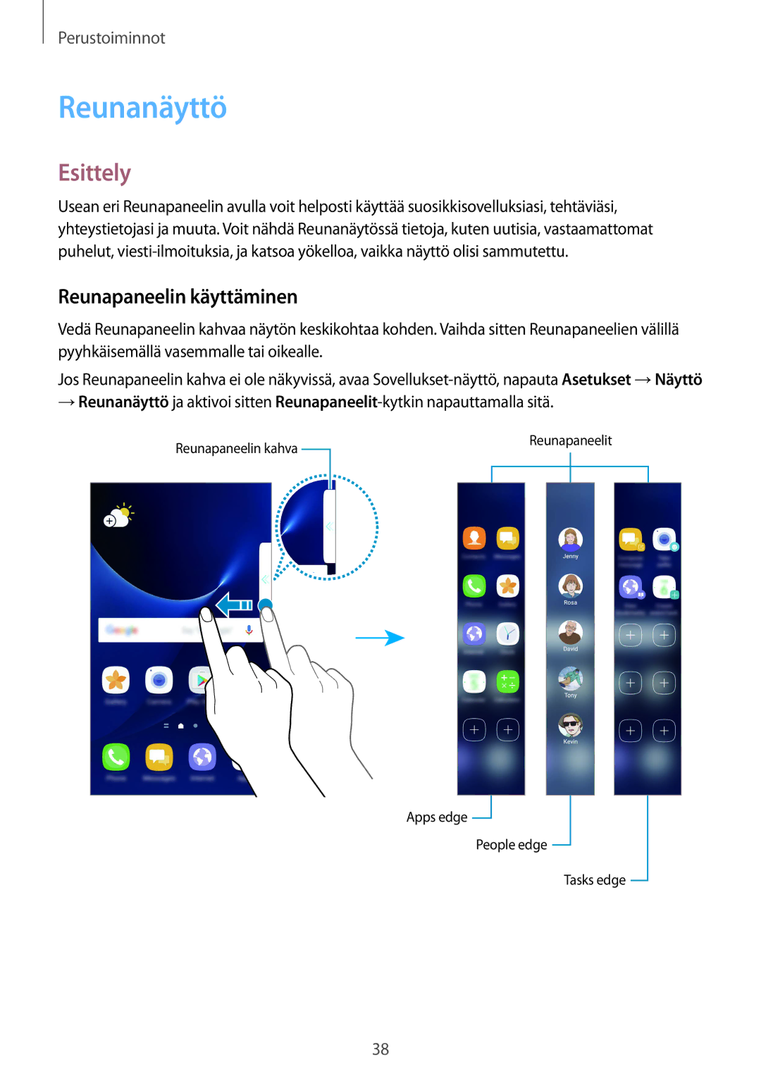 Samsung SM-G935FZDANEE, SM-G935FZWANEE, SM-G935FZBANEE, SM-G935FEDANEE manual Reunanäyttö, Esittely, Reunapaneelin käyttäminen 