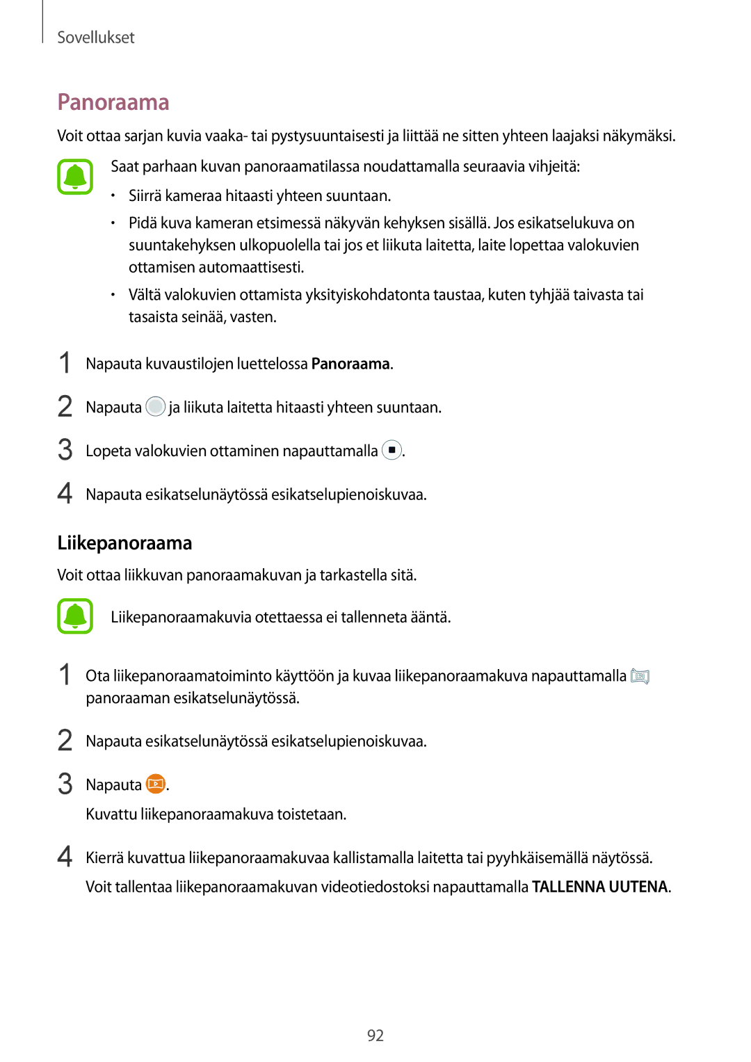 Samsung SM-G935FZDANEE, SM-G935FZWANEE, SM-G935FZBANEE, SM-G935FEDANEE, SM-G935FZKANEE manual Panoraama, Liikepanoraama 