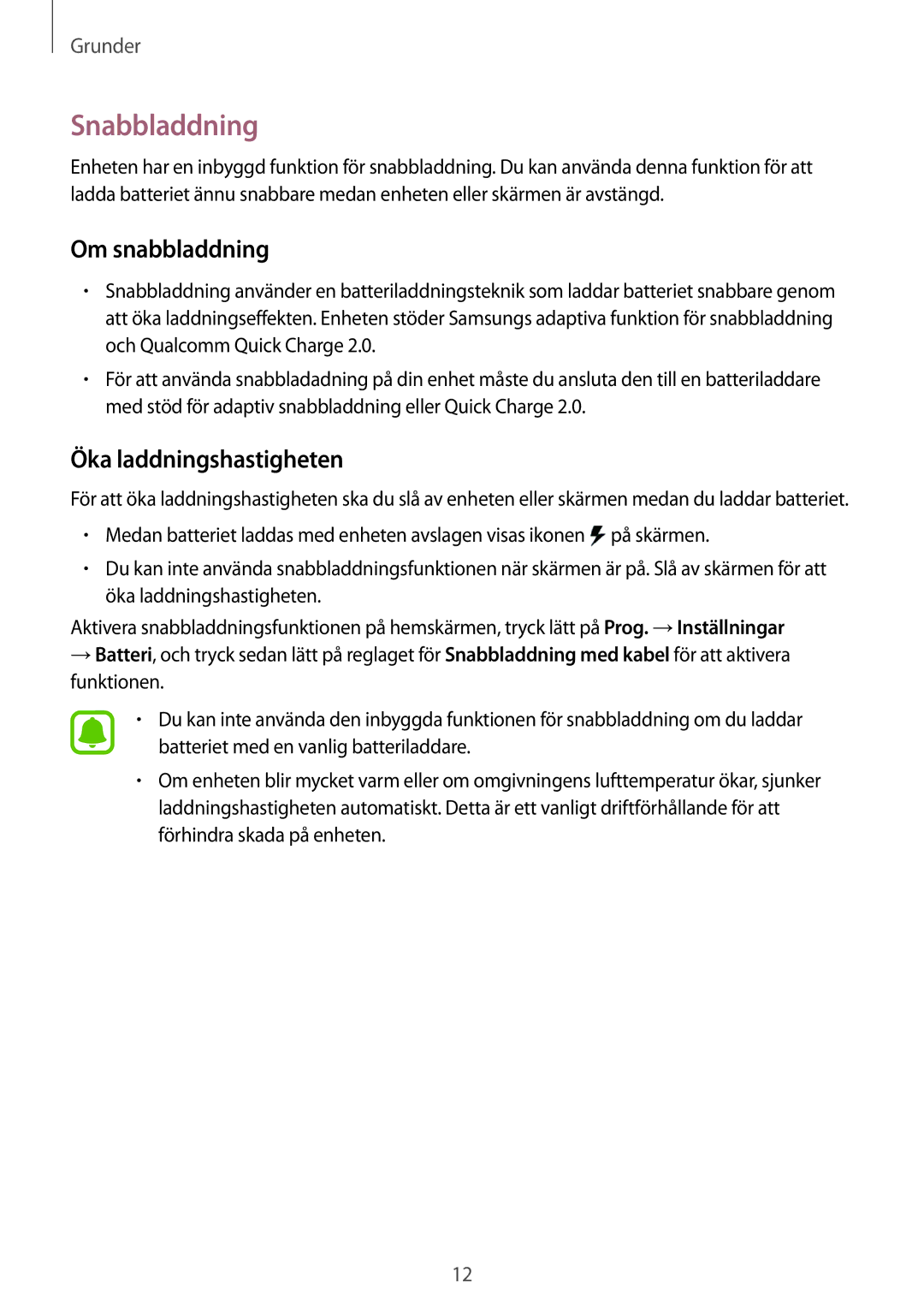 Samsung SM-G935FZWANEE, SM-G935FZBANEE, SM-G935FZDANEE manual Snabbladdning, Om snabbladdning, Öka laddningshastigheten 