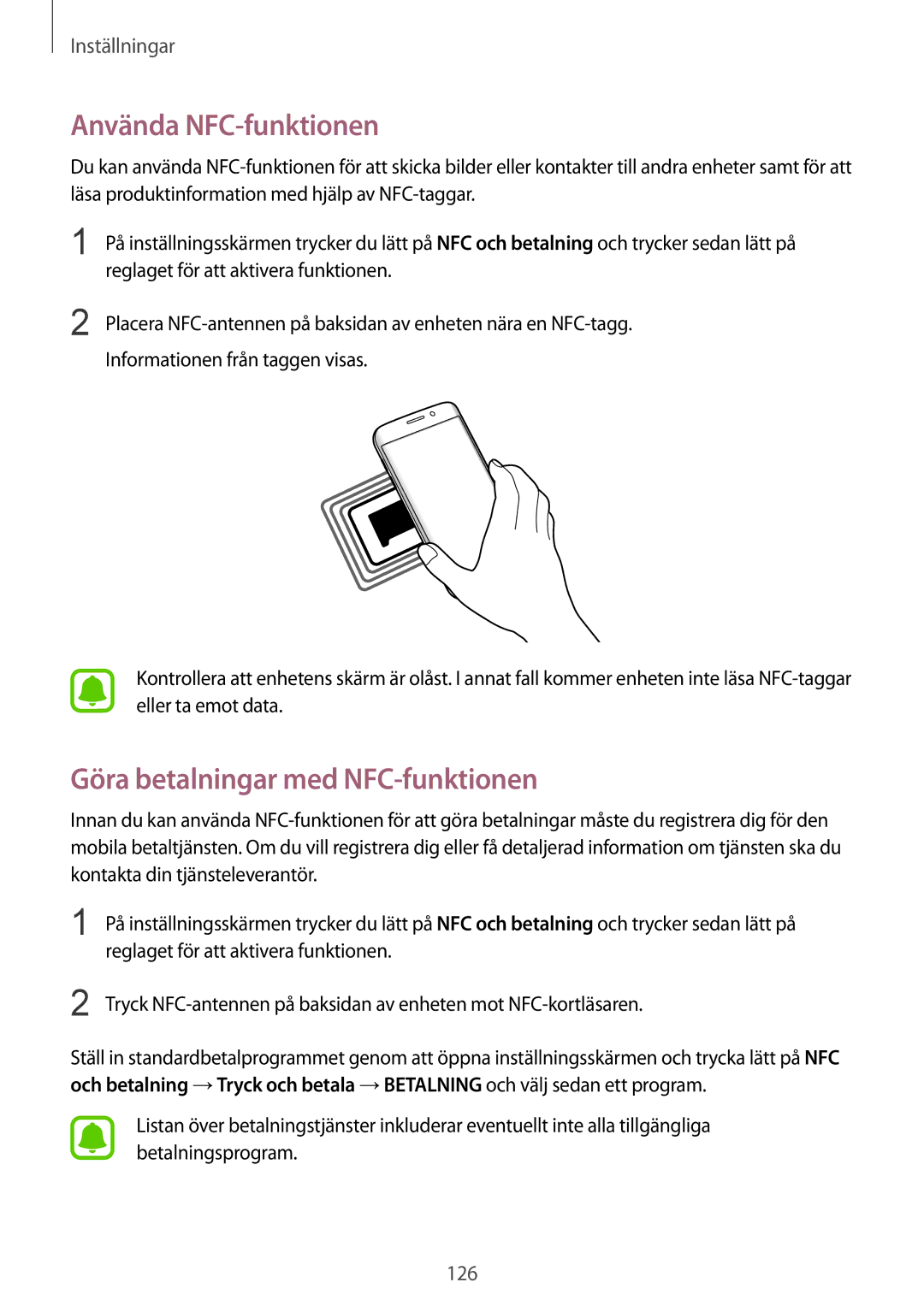 Samsung SM-G935FZWANEE, SM-G935FZBANEE, SM-G935FZDANEE manual Använda NFC-funktionen, Göra betalningar med NFC-funktionen 