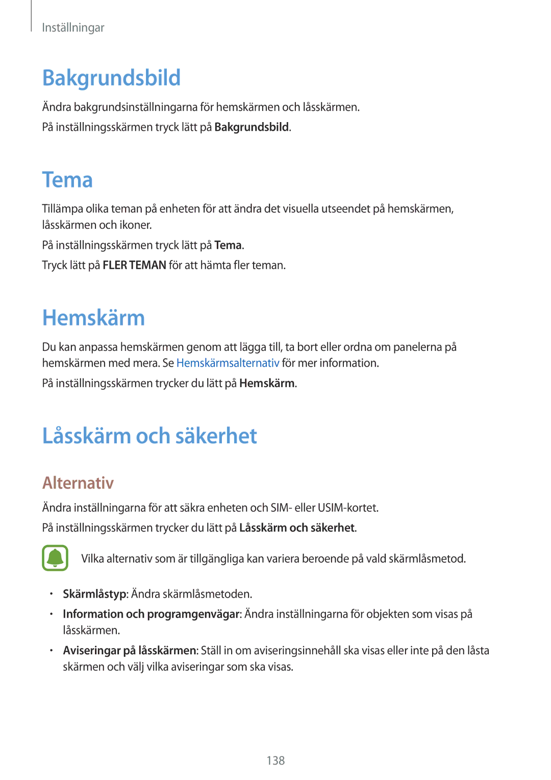 Samsung SM-G935FZWANEE Bakgrundsbild, Tema, Låsskärm och säkerhet, På inställningsskärmen trycker du lätt på Hemskärm 