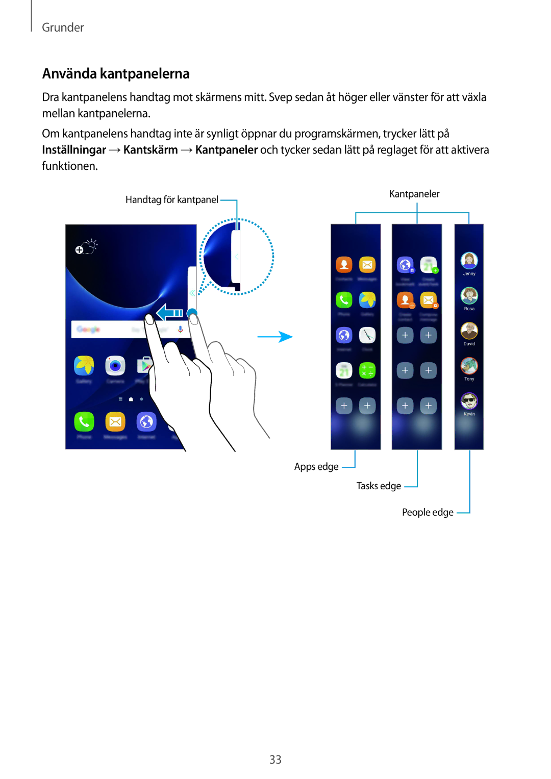 Samsung SM-G935FEDANEE, SM-G935FZWANEE, SM-G935FZBANEE, SM-G935FZDANEE, SM-G935FZKANEE, SM-G935FZSANEE Använda kantpanelerna 