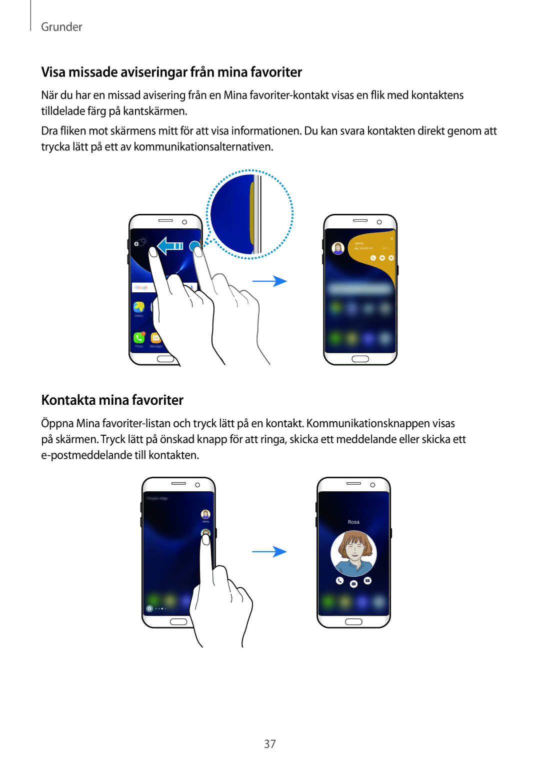 Samsung SM-G935FZBANEE, SM-G935FZWANEE manual Visa missade aviseringar från mina favoriter, Kontakta mina favoriter 