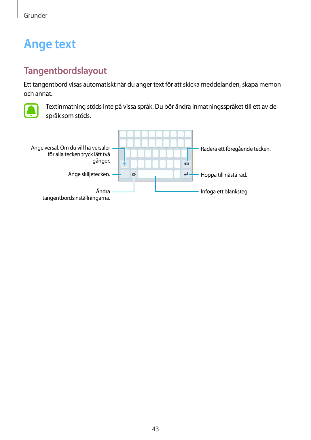 Samsung SM-G935FZBANEE, SM-G935FZWANEE, SM-G935FZDANEE, SM-G935FEDANEE, SM-G935FZKANEE manual Ange text, Tangentbordslayout 