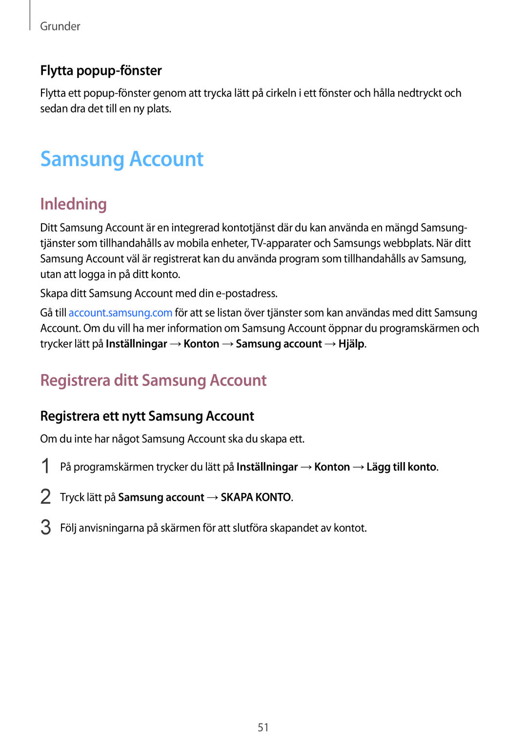 Samsung SM-G935FEDANEE Registrera ditt Samsung Account, Flytta popup-fönster, Registrera ett nytt Samsung Account 