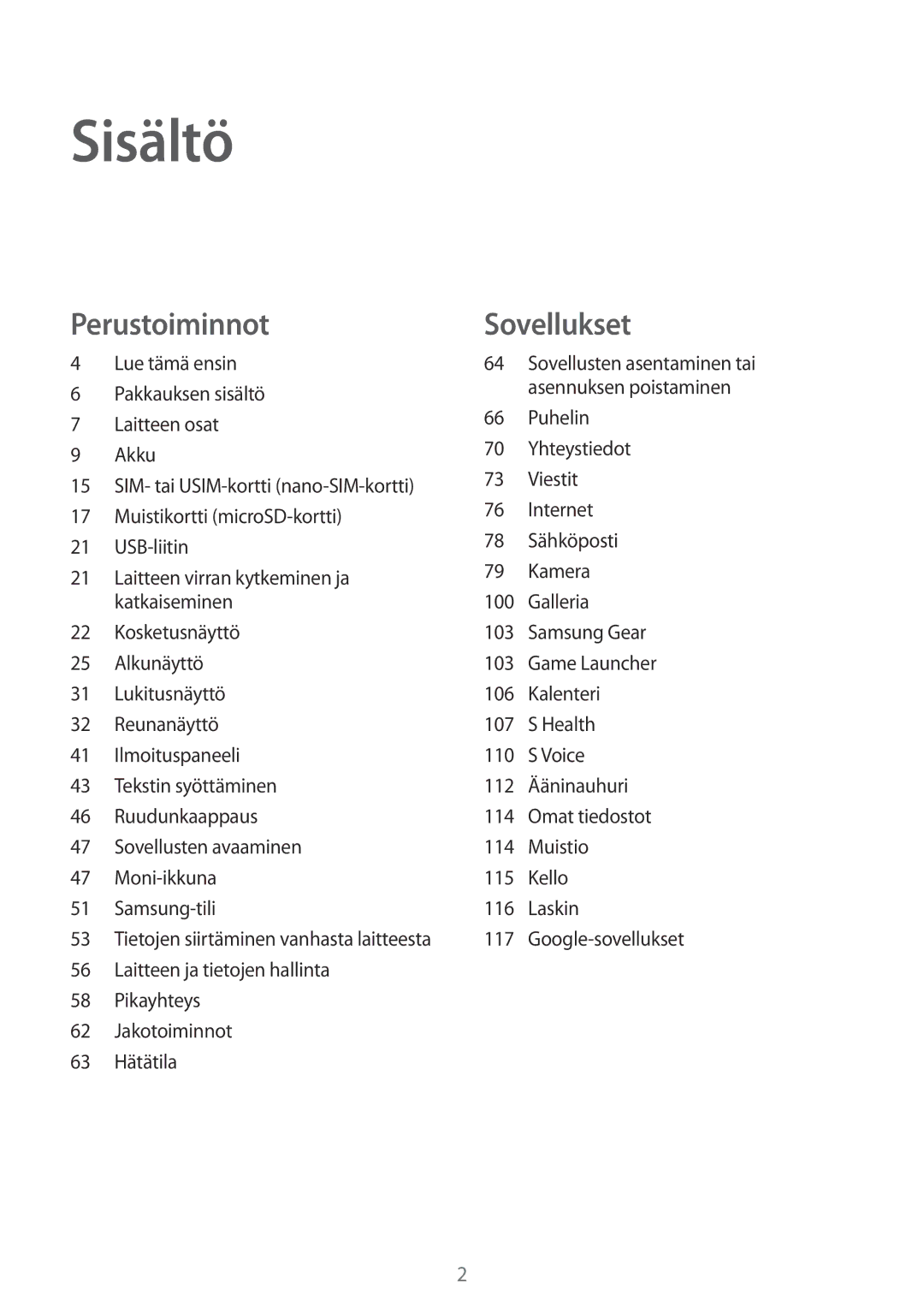 Samsung SM-G935FZDANEE, SM-G935FZWANEE, SM-G935FZBANEE, SM-G935FEDANEE, SM-G935FZKANEE, SM-G935FZSANEE manual Sisältö 