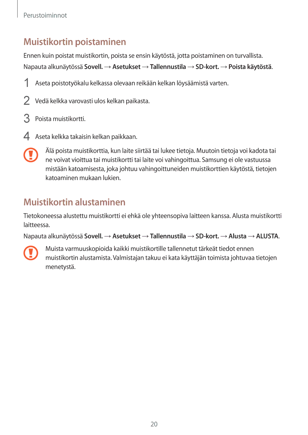 Samsung SM-G935FZDANEE, SM-G935FZWANEE, SM-G935FZBANEE, SM-G935FEDANEE Muistikortin poistaminen, Muistikortin alustaminen 