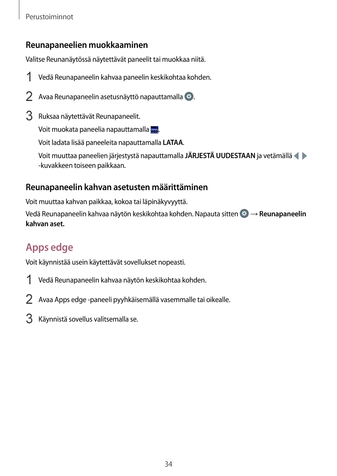 Samsung SM-G935FZKANEE Apps edge, Reunapaneelien muokkaaminen, Reunapaneelin kahvan asetusten määrittäminen, Kahvan aset 