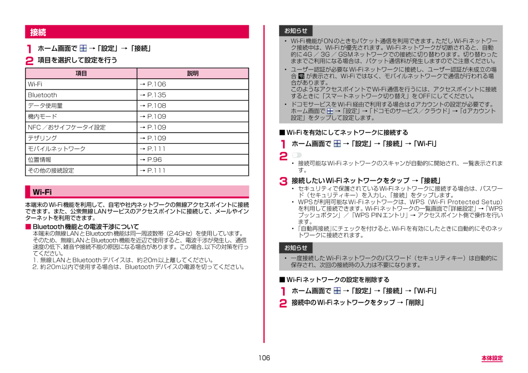 Samsung SM-G950DZKADCM manual ホーム画面で →「設定」→「接続」 項目を選択して設定を行う, ホーム画面で →「設定」→「接続」→「Wi-Fi」, 接続したいWi-Fiネットワークをタップ →「接続」 