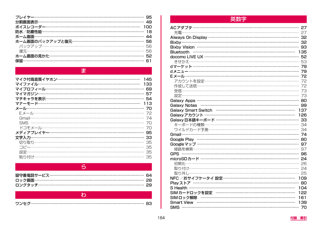 Samsung SM-G950DZVADCM, SM-G950DZKADCM, SM-G950DZBADCM manual 英数字, 164 