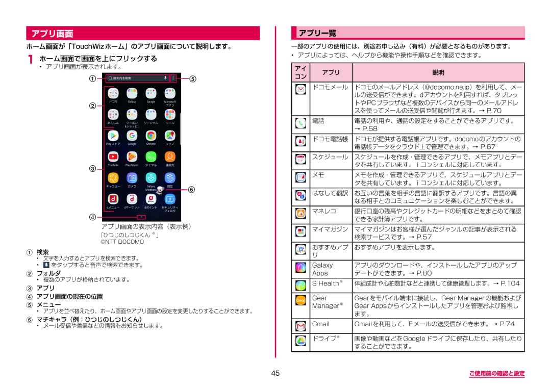 Samsung SM-G950DZBADCM, SM-G950DZKADCM, SM-G950DZVADCM manual アプリ一覧, ホーム画面で画面を上にフリックする アプリ画面が表示されます。 