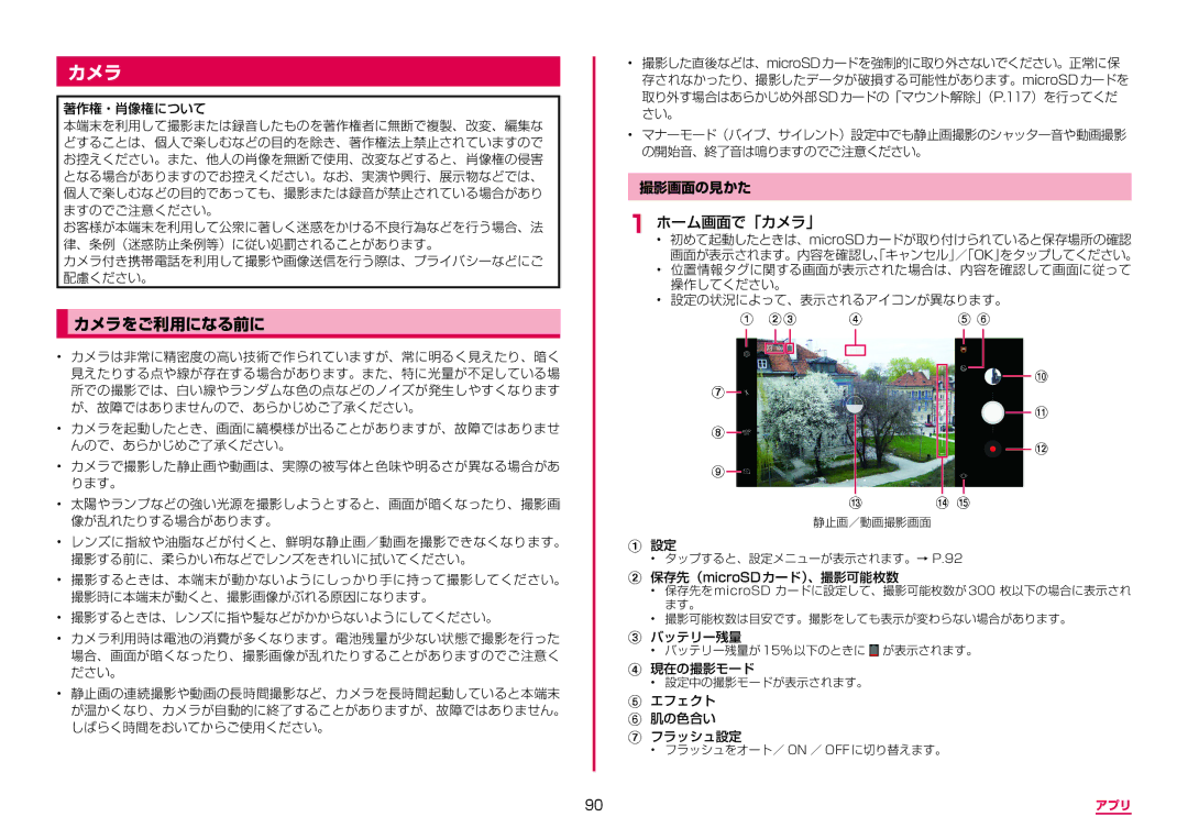 Samsung SM-G950DZBADCM, SM-G950DZKADCM, SM-G950DZVADCM manual カメラをご利用になる前に, ホーム画面で「カメラ」, 撮影画面の見かた 