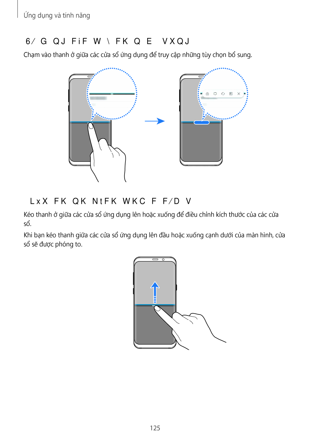 Samsung SM-G955FZVDXXV, SM-G950FZBDXXV, SM-G950FZKDXXV manual Sử dụng các tùy chọn bổ sung, Điều chỉnh kích thước cửa sổ, 125 