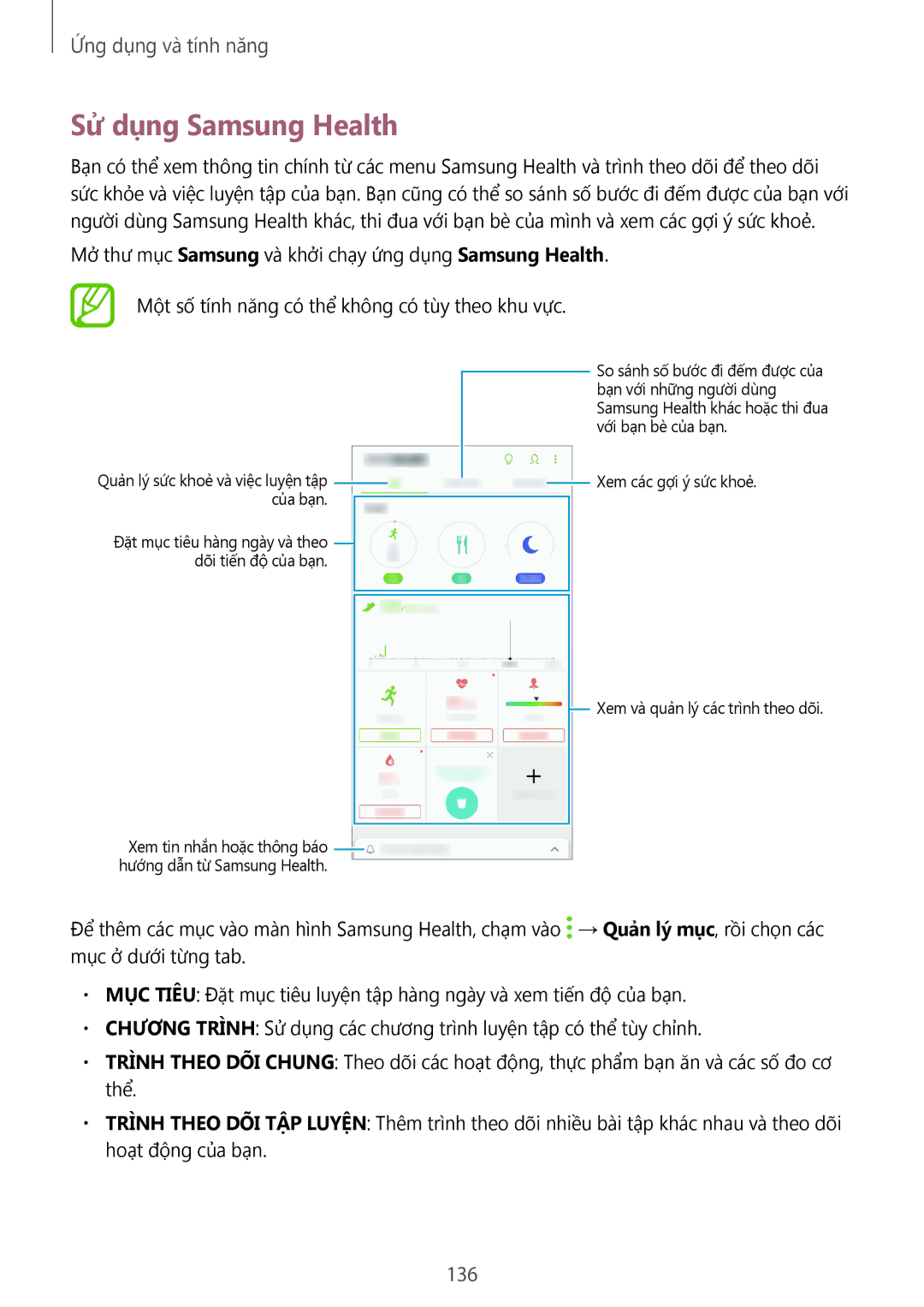 Samsung SM-G955FZKDXXV, SM-G950FZBDXXV, SM-G950FZKDXXV, SM-G955FZBDXXV, SM-G950FZDDXXV manual Sử dụng Samsung Health, 136 