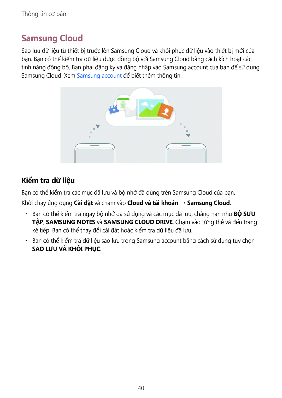 Samsung SM-G955FZDDXXV, SM-G950FZBDXXV, SM-G950FZKDXXV, SM-G955FZBDXXV, SM-G955FZKDXXV manual Samsung Cloud, Kiểm tra dữ liệu 