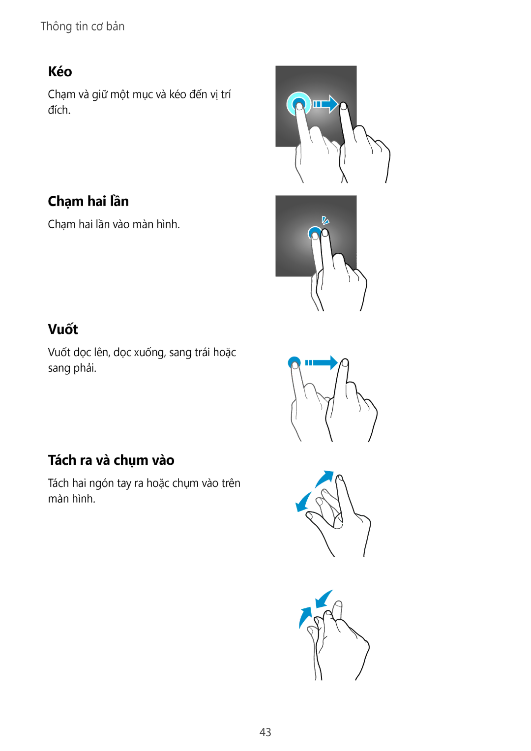 Samsung SM-G950FZKDXXV, SM-G950FZBDXXV, SM-G955FZBDXXV, SM-G955FZKDXXV manual Kéo, Chạm hai lần, Vuốt, Tách ra và chụm vào 
