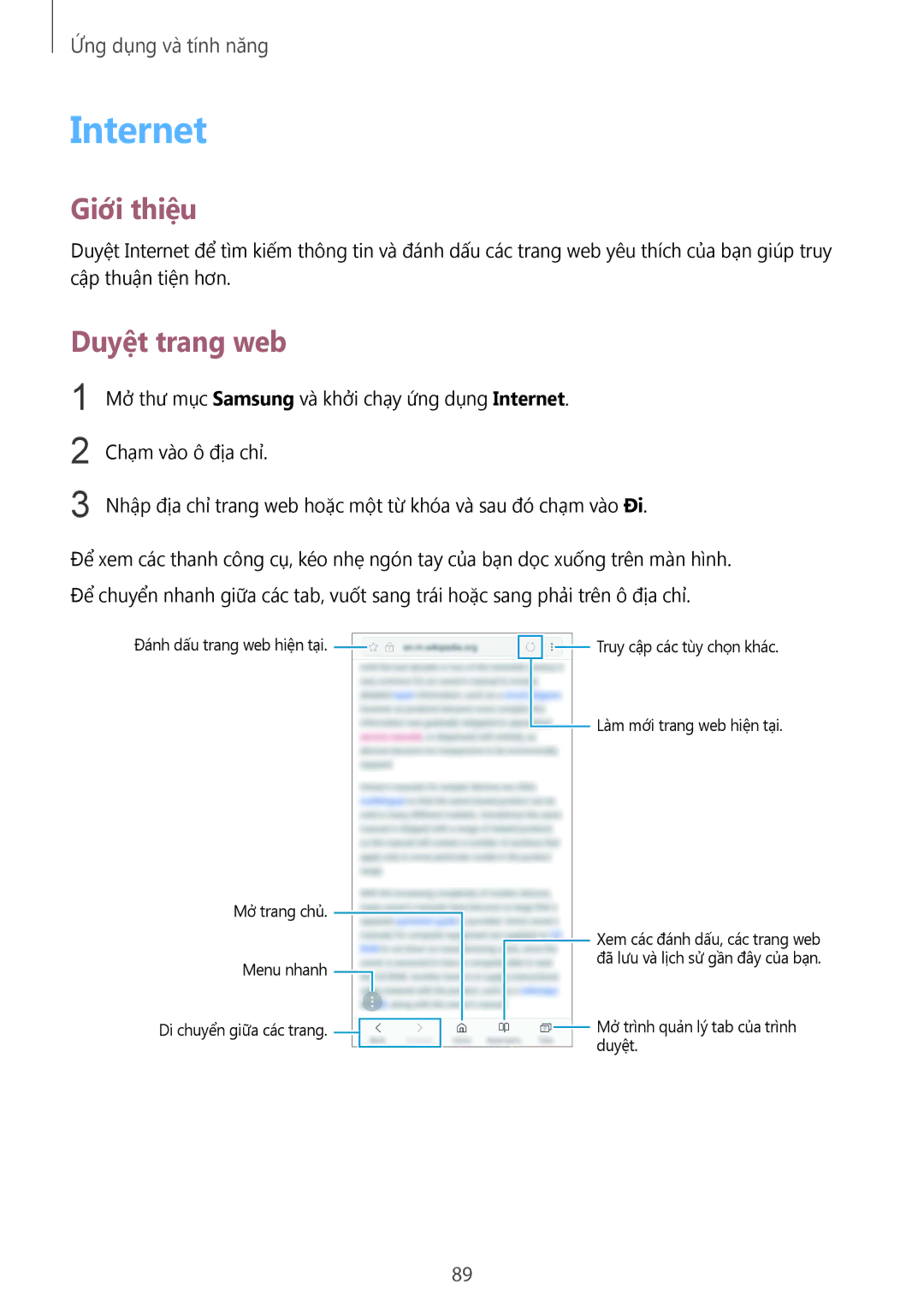 Samsung SM-G955FZDDXXV, SM-G950FZBDXXV, SM-G950FZKDXXV, SM-G955FZBDXXV, SM-G955FZKDXXV manual Internet, Duyệt trang web 