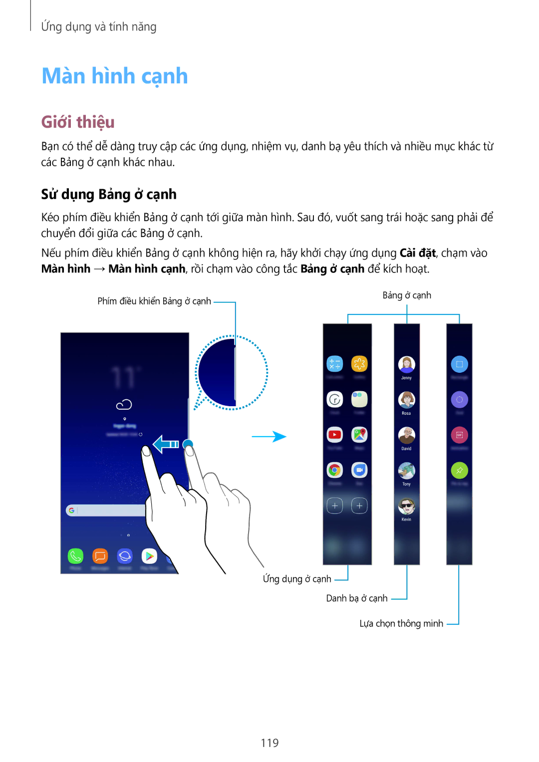 Samsung SM-G950FZBDXXV, SM-G950FZKDXXV, SM-G955FZBDXXV, SM-G955FZKDXXV manual Màn hình cạ̣nh, Sử dụng Bảng ở cạ̣nh, 119 