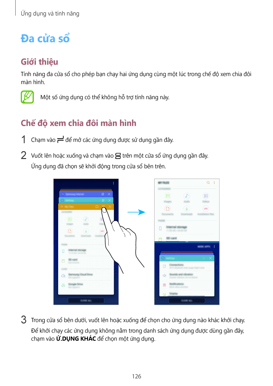 Samsung SM-G950FZBDXXV, SM-G950FZKDXXV, SM-G955FZBDXXV, SM-G955FZKDXXV manual Đa cửa sổ, Chế độ xem chia đôi màn hình, 126 