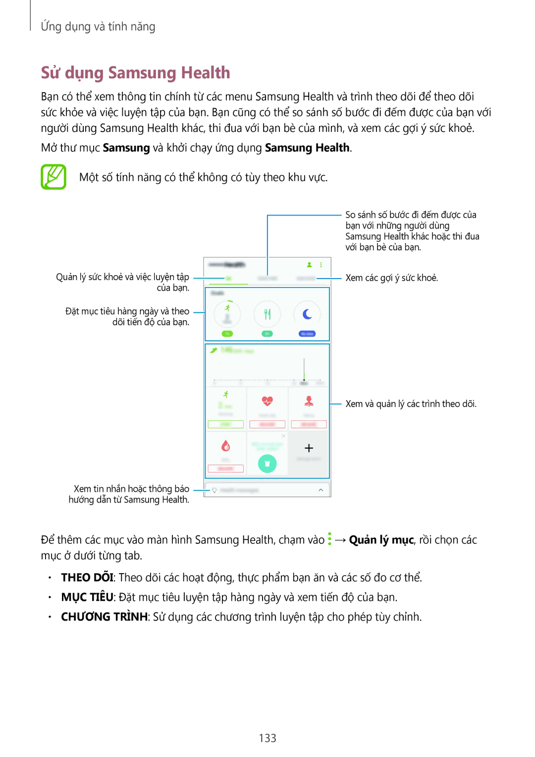 Samsung SM-G950FZBDXXV, SM-G950FZKDXXV, SM-G955FZBDXXV, SM-G955FZKDXXV, SM-G950FZDDXXV manual Sử dụng Samsung Health, 133 