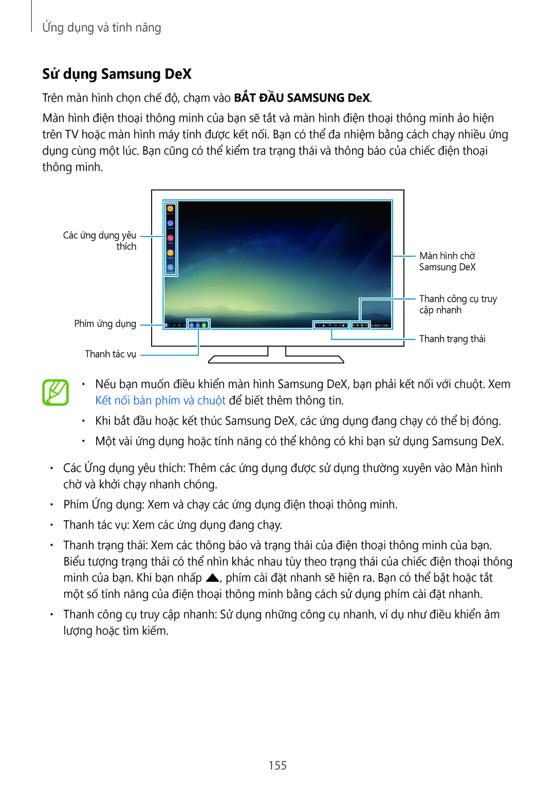 Samsung SM-G950FZKDXXV, SM-G950FZBDXXV, SM-G955FZBDXXV, SM-G955FZKDXXV, SM-G950FZDDXXV manual Sử dụng Samsung DeX, 155 