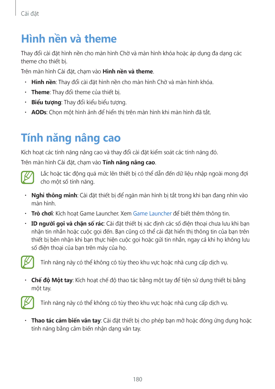 Samsung SM-G955FZDDXXV, SM-G950FZBDXXV, SM-G950FZKDXXV, SM-G955FZBDXXV manual Hình nền và theme, Tính năng nâng cao, 180 