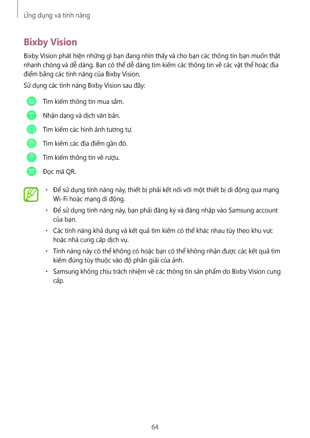 Samsung SM-G950FZKDXXV, SM-G950FZBDXXV, SM-G955FZBDXXV, SM-G955FZKDXXV, SM-G950FZDDXXV, SM-G955FZDDXXV manual Bixby Vision 