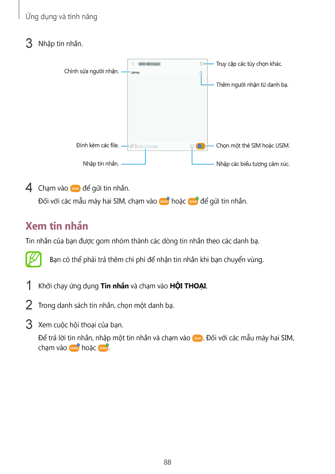 Samsung SM-G950FZDDXXV, SM-G950FZBDXXV, SM-G950FZKDXXV, SM-G955FZBDXXV, SM-G955FZKDXXV manual Xem tin nhắn, Nhập tin nhắn 