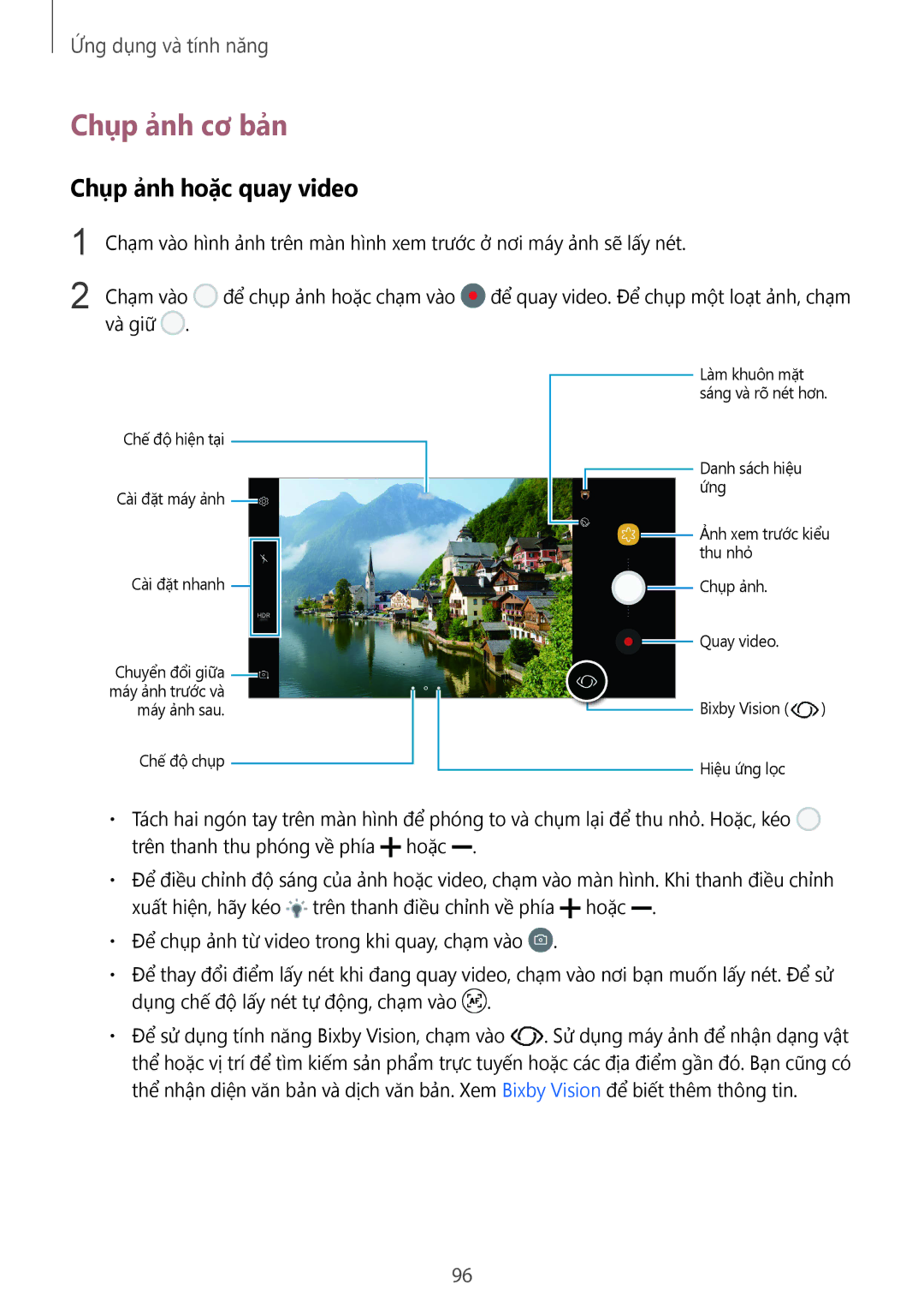 Samsung SM-G955FZDDXXV, SM-G950FZBDXXV, SM-G950FZKDXXV, SM-G955FZBDXXV manual Chụp ảnh cơ bản, Chụp ảnh hoặc quay video 